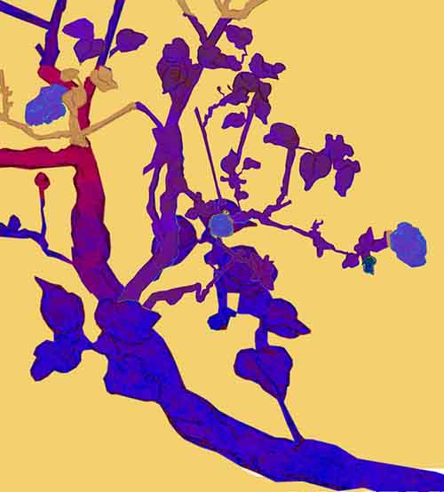 Détails - " Les Lilas " - Carré en mousseline de soie naturelle
